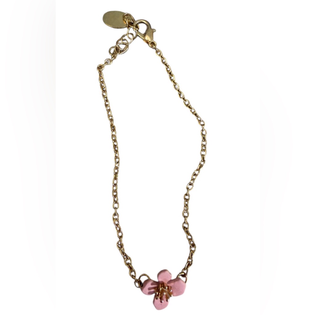 #730 Icing Pink Flower Charm Gold Chain Bracelet - Dainty Perfect For Child